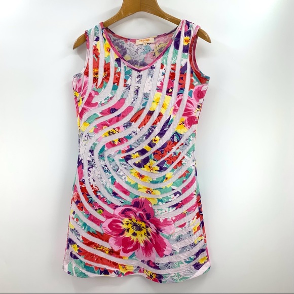 Orange Fashion Village Floral Patterned Cotton Longer Tank, Small - Picture 12 of 16